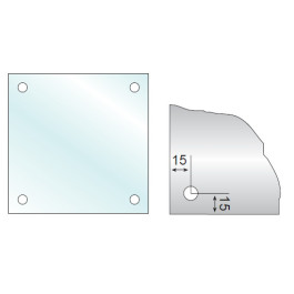 Kvadratisk GLAS 4mm med 4 huller 